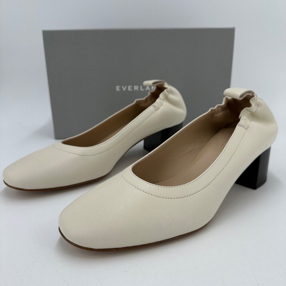 Everlane Italian Leather Day Heel in Bone sz 7.5 Women's Elastic Back Comfort